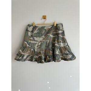 Vintage Y2K Camo Tiered Ruffle Mini Skirt Cargo Style Flare – Size XL